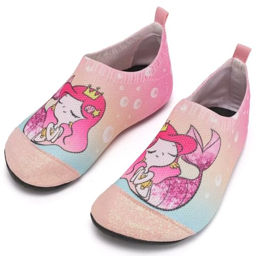 IceUnicorn Hausschuhe Kinder Atmungsaktive Pantoffeln Leicht Rutschfest Kleinkinder Hüttenschuhe Jungen Mädchen Slippers(Meerjungfrau Rosa,22/23EU) von IceUnicorn