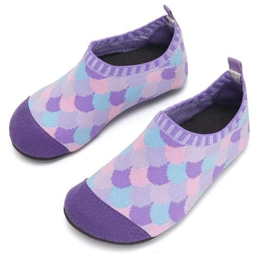 IceUnicorn Hausschuhe Kinder Atmungsaktive Pantoffeln Leicht Rutschfest Kleinkinder Hüttenschuhe Jungen Mädchen Slippers(Puderblaue Fischschuppe,26/27EU) von IceUnicorn