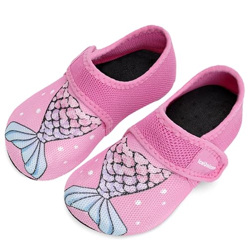 IceUnicorn Hausschuhe Kinder Atmungsaktive Pantoffeln Leicht Rutschfest Turnschläppchen Hüttenschuhe Jungen Mädchen Slippers für Kindergarten(Rosa Fischschwanz,24/25EU) von IceUnicorn