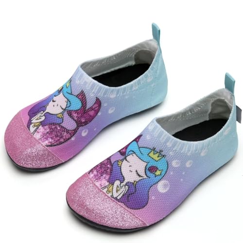 IceUnicorn Hausschuhe Kinder Atmungsaktive Pantoffeln Leicht Rutschfest Kleinkinder Hüttenschuhe Jungen Mädchen Slippers(Rose und lila,22/23EU) von IceUnicorn