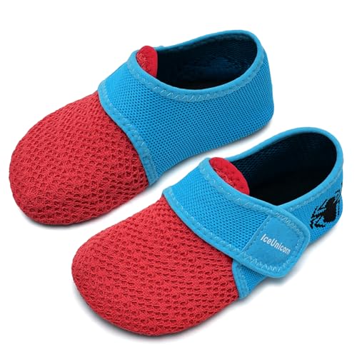 IceUnicorn Hausschuhe Kinder Atmungsaktive Pantoffeln Leicht Rutschfest Turnschläppchen Hüttenschuhe Jungen Mädchen Slippers für Kindergarten(Rot Spinne,28/29EU) von IceUnicorn