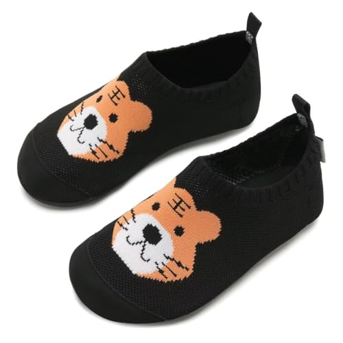 IceUnicorn Hausschuhe Kinder Atmungsaktive Pantoffeln Leicht Rutschfest Kleinkinder Hüttenschuhe Jungen Mädchen Slippers(Schwarzer Tiger,28/29EU) von IceUnicorn