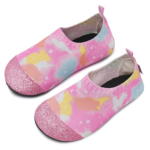 IceUnicorn Hausschuhe Kinder Atmungsaktive Pantoffeln Leicht Rutschfest Turnschläppchen Hüttenschuhe Jungen Mädchen Slippers für Kindergarten(Stern Rosa,28/29EU) von IceUnicorn