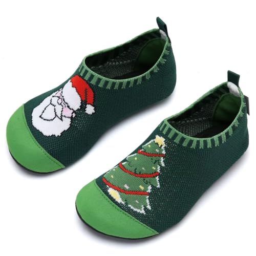 IceUnicorn Hausschuhe Kinder Atmungsaktive Pantoffeln Leicht Rutschfest Kleinkinder Hüttenschuhe Jungen Mädchen Slippers(Weihnachtsbaum Grün,28/29EU) von IceUnicorn