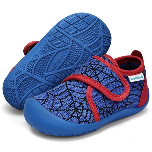 IceUnicorn Hausschuhe Kinder Barfussschuhe Jungen Mädchen Barfußschuhe Lauflernschuhe Hohe Kindergarten Atmungsaktiv(Blau Rot, 29EU) von IceUnicorn