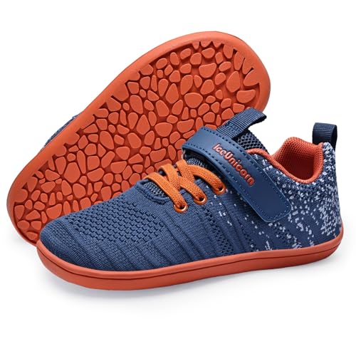 IceUnicorn Hausschuhe Kinder Barfußschuhe Jungen Mädchen Sportschuhe Barfussschuhe Minimalistische Hallenschuhe(Marine Orange, 31EU) von IceUnicorn