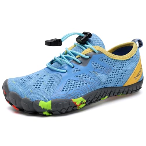 IceUnicorn Barfußschuhe Kinder Badeschuhe Junge Mädchen Barfussschuhe Aquaschuhe Atmungsaktiv Traillaufschuhe (Blau,34EU) von IceUnicorn