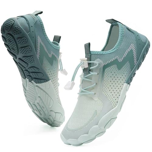 IceUnicorn Barfußschuhe Damen Herren Breite Traillaufschuhe Zehenschuhe Unisex Schwimmschuhe Strandschuhe Aquaschuhe(Grün Weiß, 38EU) von IceUnicorn
