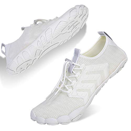 IceUnicorn Herren Damen Barfußschuhe Knit Breiter Zehenbox Traillaufschuhe Fitnessschuhe Minimalistische(U-3015Weiß,39EU) von IceUnicorn