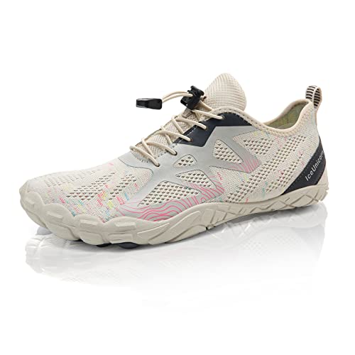 IceUnicorn Herren Damen Barfußschuhe Traillaufschuhe Fitnessschuhe Knit Minimalistische Breiter Zehenbox(A Beige,36EU) von IceUnicorn