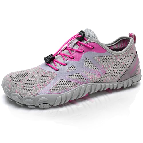 IceUnicorn Herren Damen Barfußschuhe Traillaufschuhe Fitnessschuhe Knit Minimalistische Breiter Zehenbox(A Rosagrau,39EU) von IceUnicorn