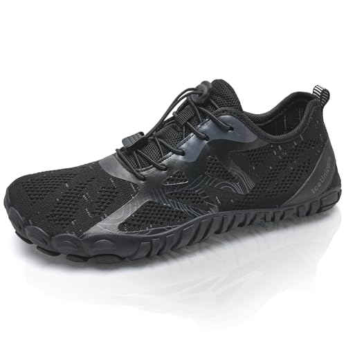 IceUnicorn Herren Damen Barfußschuhe Traillaufschuhe Fitnessschuhe Knit Minimalistische Breiter Zehenbox(A Schwarz,39EU) von IceUnicorn