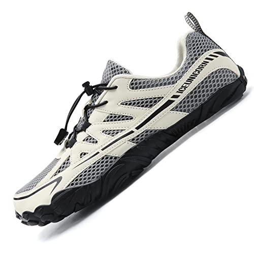 IceUnicorn Herren Damen Barfußschuhe Traillaufschuhe Fitnessschuhe Knit Minimalistische Breiter Zehenbox(B Beige,42EU) von IceUnicorn