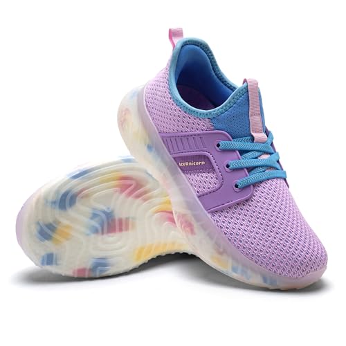 IceUnicorn Mädchen Turnschuhe Kinder Hallenschuhe Sportschuhe Slip on Sneakers für Jugendliche,Lila 32 von IceUnicorn
