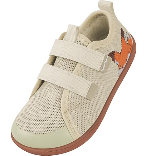 IceUnicorn Kinder Barfußschuhe Breite Zehenbox Jungen Mädchen Hausschuhe Minimalistische Outdoor Traillaufschuhe Walking Schuhe(Beige, 25EU Weit) von IceUnicorn