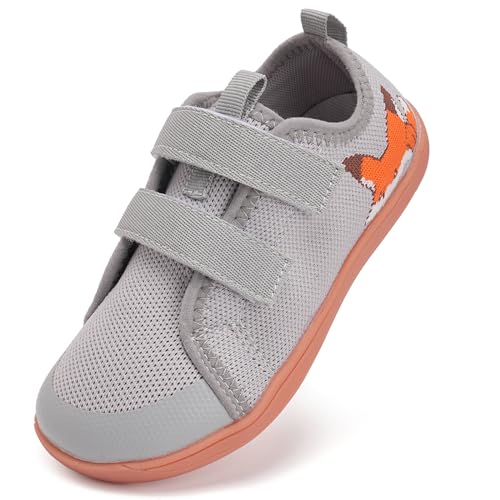 IceUnicorn Kinder Barfußschuhe Breite Zehenbox Jungen Mädchen Hausschuhe Minimalistische Outdoor Traillaufschuhe Walking Schuhe(Hellgrauer Fuchs, 31EU Weit) von IceUnicorn