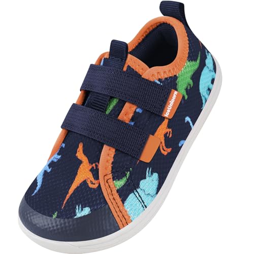 IceUnicorn Kinder Barfußschuhe Breite Zehenbox Jungen Mädchen Hausschuhe Minimalistische Outdoor Traillaufschuhe Walking Schuhe(Marine Orange, 28EU Weit) von IceUnicorn