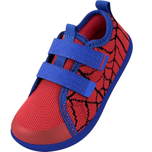 IceUnicorn Kinder Barfußschuhe Breite Zehenbox Jungen Mädchen Hausschuhe Minimalistische Outdoor Traillaufschuhe Walking Schuhe(Rot Blau, 31EU Weit) von IceUnicorn