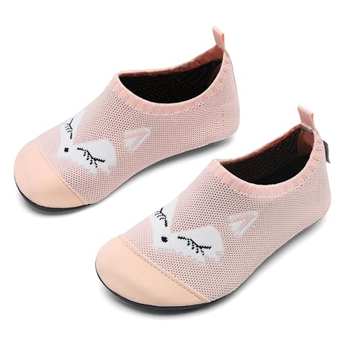 IceUnicorn Kinder Hausschuhe Atmungsaktive Pantoffeln Leicht Rutschfest Turnschläppchen Hüttenschuhe Jungen Mädchen Slippers für Kindergarten(B05 Fuchs Rosa,26/27EU) von IceUnicorn