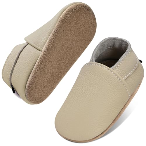 IceUnicorn Krabbelschuhe Baby Jungen Mädchen Lauflernschuhe Baby Weicher Leder Babyhausschuhe Kleinkind Babyschuhe(Beige, 12-18 Monate) von IceUnicorn