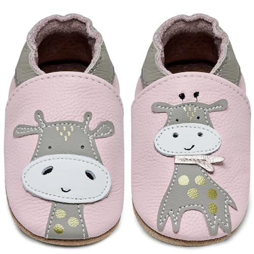 IceUnicorn Krabbelschuhe Baby Jungen Mädchen Lauflernschuhe Baby Weicher Leder Babyhausschuhe Kleinkind Babyschuhe(Giraffe Rosa, 2-3 Jahre) von IceUnicorn