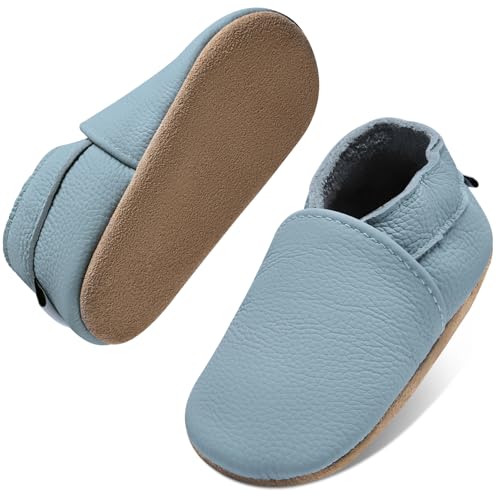 IceUnicorn Krabbelschuhe Baby Jungen Mädchen Lauflernschuhe Baby Weicher Leder Babyhausschuhe Kleinkind Babyschuhe(Hellblau, 0-6 Monate) von IceUnicorn