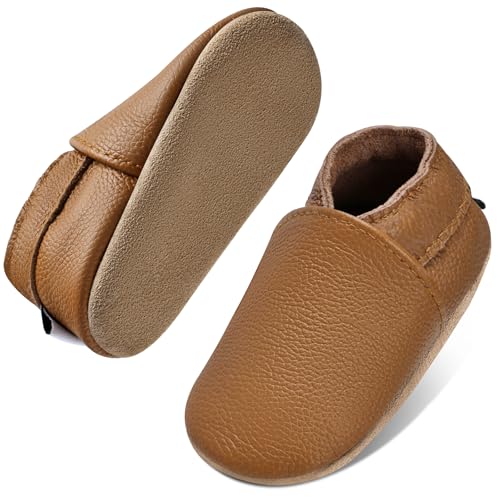 IceUnicorn Krabbelschuhe Baby Jungen Mädchen Lauflernschuhe Baby Weicher Leder Babyhausschuhe Kleinkind Babyschuhe(Hellbraun, 6-12 Monate) von IceUnicorn