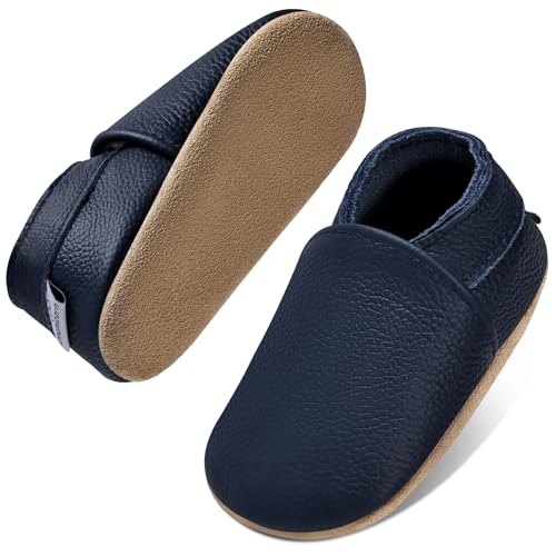 IceUnicorn Krabbelschuhe Baby Jungen Mädchen Lauflernschuhe Baby Weicher Leder Babyhausschuhe Kleinkind Babyschuhe(Marineblau, 6-12 Monate) von IceUnicorn