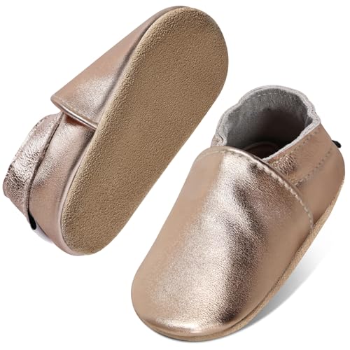 IceUnicorn Krabbelschuhe Baby Jungen Mädchen Lauflernschuhe Baby Weicher Leder Babyhausschuhe Kleinkind Babyschuhe(Roségold, 6-12 Monate) von IceUnicorn