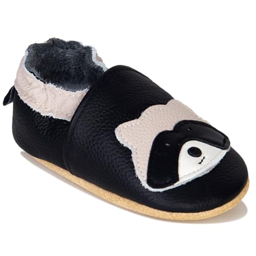 IceUnicorn Krabbelschuhe Baby Jungen Mädchen Lauflernschuhe Baby Weicher Leder Babyhausschuhe Kleinkind Babyschuhe(Schwarz Hx, 6-12 Monate) von IceUnicorn