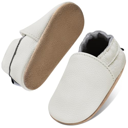 IceUnicorn Krabbelschuhe Baby Jungen Mädchen Lauflernschuhe Baby Weicher Leder Babyhausschuhe Kleinkind Babyschuhe(Weiß, 12-18 Monate) von IceUnicorn