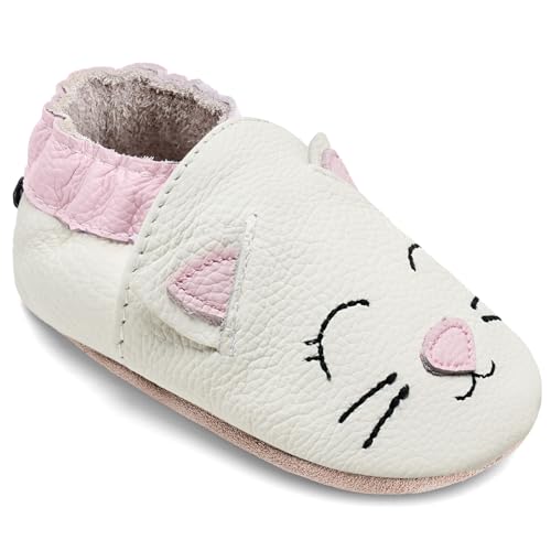 IceUnicorn Krabbelschuhe Baby Jungen Mädchen Lauflernschuhe Baby Weicher Leder Babyhausschuhe Kleinkind Babyschuhe(Weiß Mmi, 6-12 Monate) von IceUnicorn