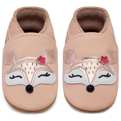 IceUnicorn Krabbelschuhe Baby Lauflernschuhe Jungen Mädchen Weicher Leder Babyhausschuhe Kleinkind Rutschfeste Lederschuhe Baby(Blush Fuchs, 18-24 Monate) von IceUnicorn
