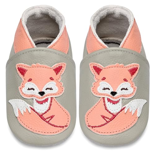 IceUnicorn Krabbelschuhe Baby Lauflernschuhe Jungen Mädchen Weicher Leder Babyhausschuhe Kleinkind Rutschfeste Lederschuhe Baby(G/Rosa Fuchs, 12-18 Monate) von IceUnicorn