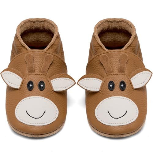 IceUnicorn Krabbelschuhe Baby Lauflernschuhe Jungen Mädchen Weicher Leder Babyhausschuhe Kleinkind Rutschfeste Lederschuhe Baby(A-Giraffe, 18-24 Monate) von IceUnicorn