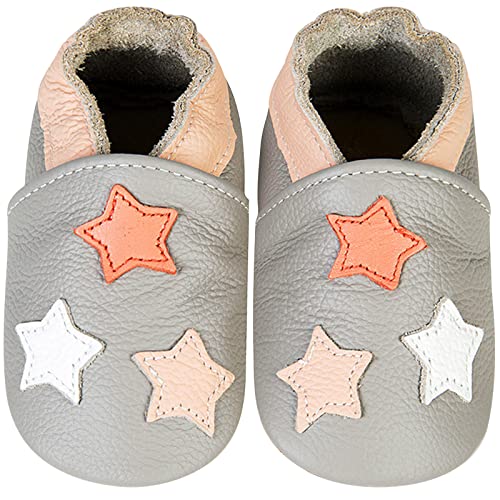 IceUnicorn Krabbelschuhe Baby Lauflernschuhe Jungen Mädchen Weicher Leder Babyhausschuhe Kleinkind Rutschfeste Lederschuhe Baby(Hellgrauer Stern, 2-3 Jahre) von IceUnicorn