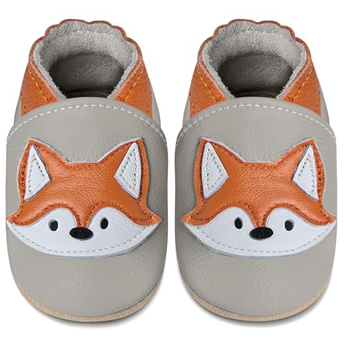 IceUnicorn Krabbelschuhe Baby Lauflernschuhe Jungen Mädchen Weicher Leder Babyhausschuhe Kleinkind Rutschfeste Lederschuhe Baby(Orange Fuchs, 18-24 Monate) von IceUnicorn