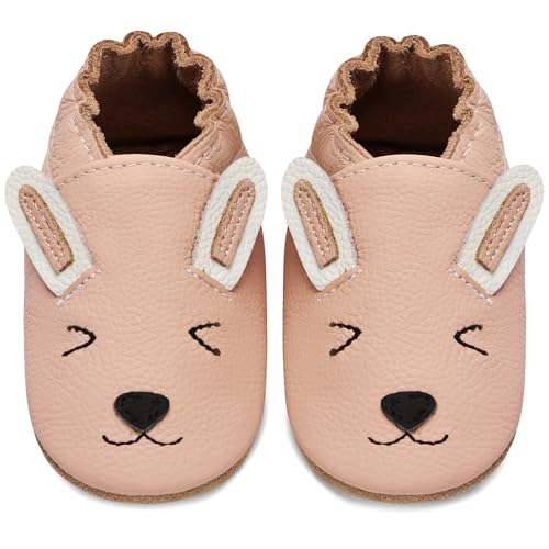 IceUnicorn Krabbelschuhe Baby Lauflernschuhe Jungen Mädchen Weicher Leder Babyhausschuhe Kleinkind Rutschfeste Lederschuhe Baby(Rosa Kaninchen, 18-24 Monate) von IceUnicorn