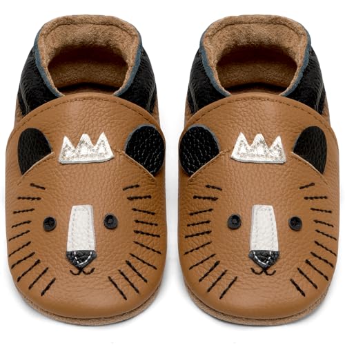 IceUnicorn Krabbelschuhe Baby Lauflernschuhe Jungen Mädchen Weicher Leder Babyhausschuhe Kleinkind Rutschfeste Lederschuhe Baby(Brauner Tiger, 2-3 Jahre) von IceUnicorn