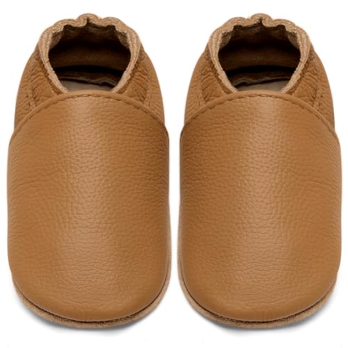 IceUnicorn Krabbelschuhe Baby Lauflernschuhe Jungen Mädchen Weicher Leder Babyhausschuhe Kleinkind Rutschfeste Lederschuhe Baby(Kurkuma, 6-12 Monate) von IceUnicorn