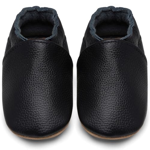 IceUnicorn Krabbelschuhe Baby Lauflernschuhe Jungen Mädchen Weicher Leder Babyhausschuhe Kleinkind Rutschfeste Lederschuhe Baby(Schwarz, 18-24 Monate) von IceUnicorn