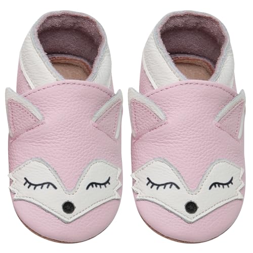 IceUnicorn Krabbelschuhe Baby Lauflernschuhe Jungen Weiche Leder Babyschuhe Kleinkind Lederschuhe mädchen Babyhausschuhe(DRose Fuchs,18-24) von IceUnicorn