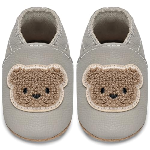 IceUnicorn Krabbelschuhe Baby Lauflernschuhe Jungen Weiche Leder Babyschuhe Kleinkind Lederschuhe mädchen Babyhausschuhe(G-Bär,18-24) von IceUnicorn