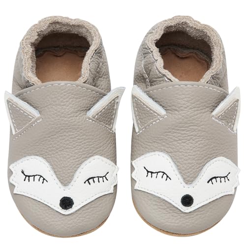 IceUnicorn Krabbelschuhe Baby Lauflernschuhe Jungen Weiche Leder Babyschuhe Kleinkind Lederschuhe mädchen Babyhausschuhe(G-Fuchs,0-6) von IceUnicorn