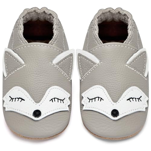 IceUnicorn Krabbelschuhe Baby Lauflernschuhe Jungen Weiche Leder Babyschuhe Kleinkind Lederschuhe mädchen Babyhausschuhe(GrayFuchs,18-24) von IceUnicorn