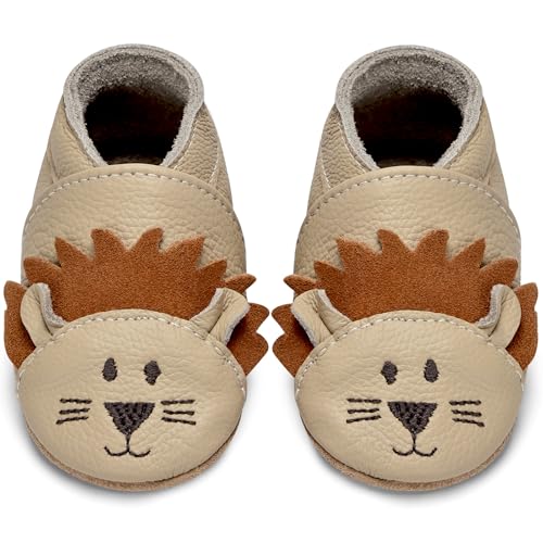 IceUnicorn Krabbelschuhe Baby Lauflernschuhe Jungen Weiche Leder Babyschuhe Kleinkind Lederschuhe mädchen Babyhausschuhe(Löwe,0-6) von IceUnicorn
