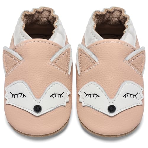 IceUnicorn Krabbelschuhe Baby Lauflernschuhe Jungen Weiche Leder Babyschuhe Kleinkind Lederschuhe mädchen Babyhausschuhe(Pink Fuchs,12-18) von IceUnicorn
