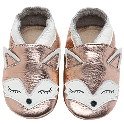 IceUnicorn Krabbelschuhe Baby Lauflernschuhe Jungen Weiche Leder Babyschuhe Kleinkind Lederschuhe mädchen Babyhausschuhe(RoseGold Fuchs,0-6) von IceUnicorn