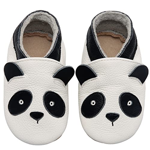 IceUnicorn Krabbelschuhe Baby Lauflernschuhe Jungen Weiche Leder Babyschuhe Kleinkind Lederschuhe mädchen Babyhausschuhe(weiß Panda,0-6) von IceUnicorn