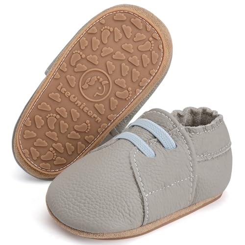 IceUnicorn Krabbelschuhe Baby Lauflernschuhe Weicher Leder Jungen Mädchen Lederschuhe Babys Rutschfeste Krabbelschuhe mit Gummisohle Babyschuhe(Blau Hellgrau, 2-3 Jahre) von IceUnicorn